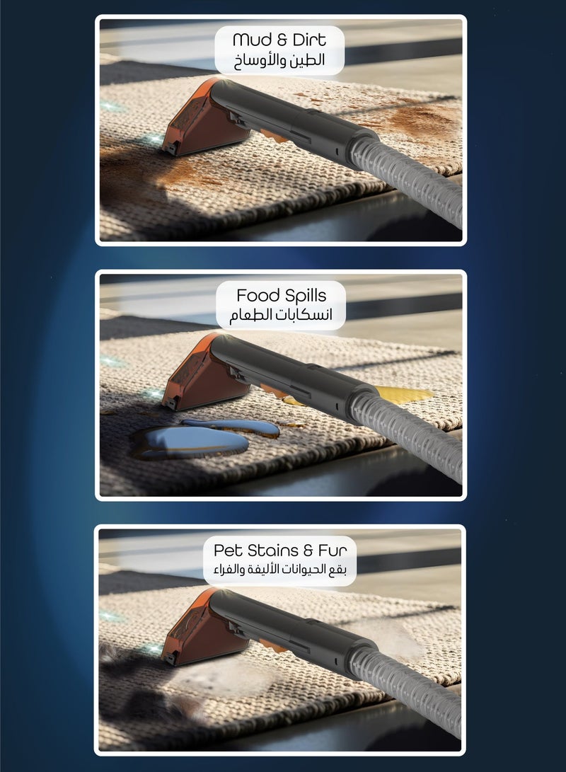 بورودو منظف ​​السجاد 500 وات مع خزان مياه 1350 مل وخزان مياه متسخة 600 مل / منظف قوي للبقع / منظف بقع الأريكة والسجاد / مجموعة أدوات متعددة الاستخدامات / منظف البقع - أسود - Image 5